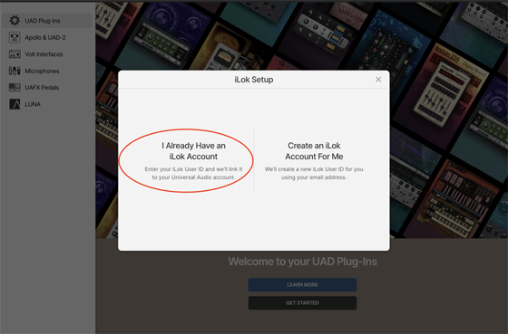 UA Connectの「iLok Setup」画面